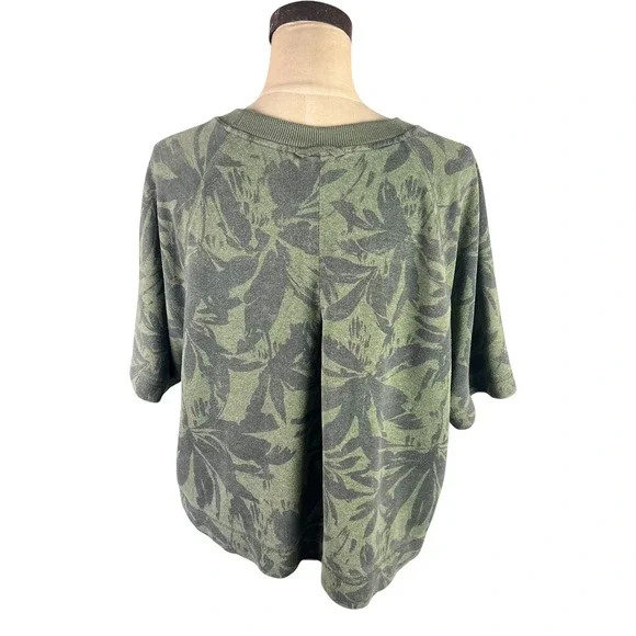 Prana Womens Green Tropical Leaf Print Hemp Blend Short Sleeve Sweatshirt Large - Picture 2 of 6